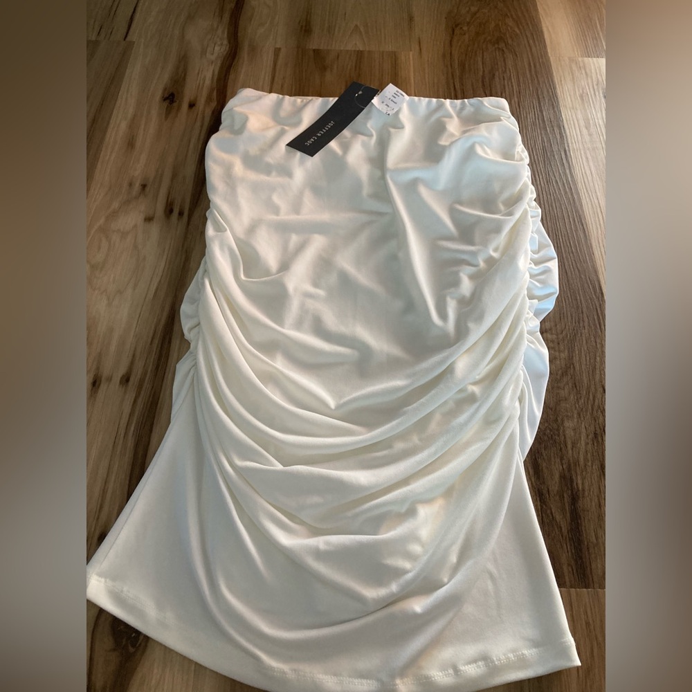 Joeffer Caoc Sz XS Ivory Slinky Jersey Lycra Ruched Gathered Draped Midi Skirt